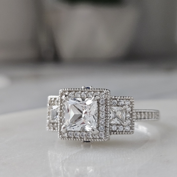 Square Cut Gemstone Ring, 925 Sterling Silver - Picture 6 of 12